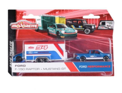 Set Masinuta Ford F-150 Raptor, Mustang GT cu remorca - 1/64 Majorette