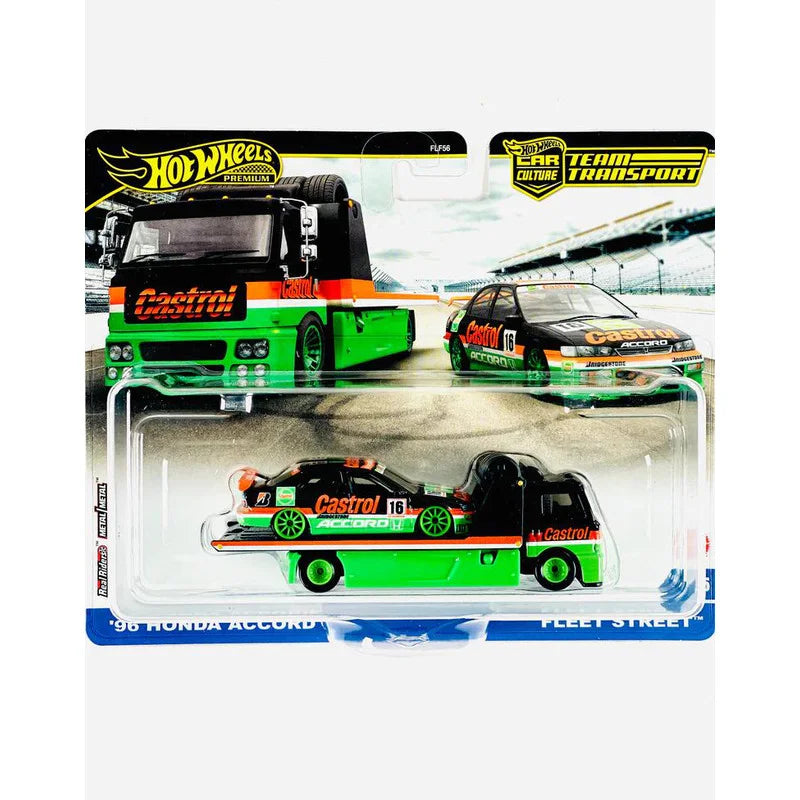 Transportor Fleet Street cu masinuta Honda Accord 1996 - 1/64 Hot Wheels Premium