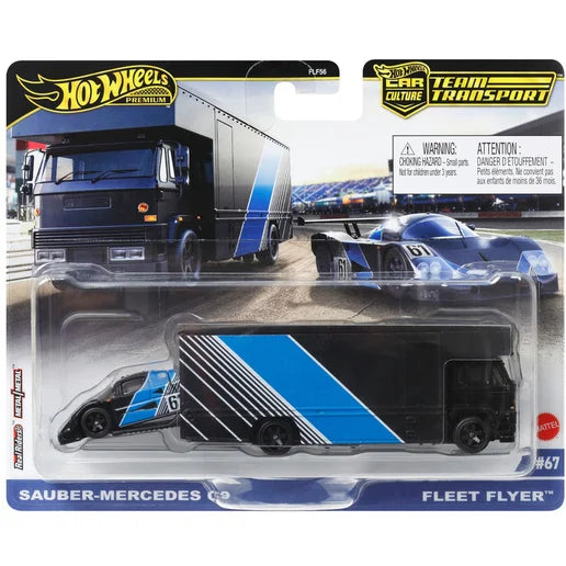 Transportor Fleet Flyer cu masinuta Sauber Mercedes C9 - 1/64 Hot Wheels Premium