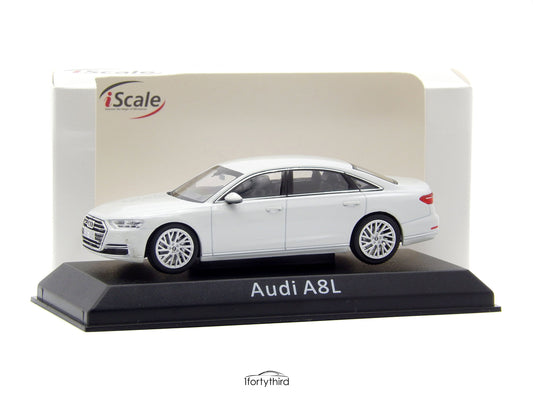 Audi A8L alb cu vitrina plexiglass - 1/43 IScale