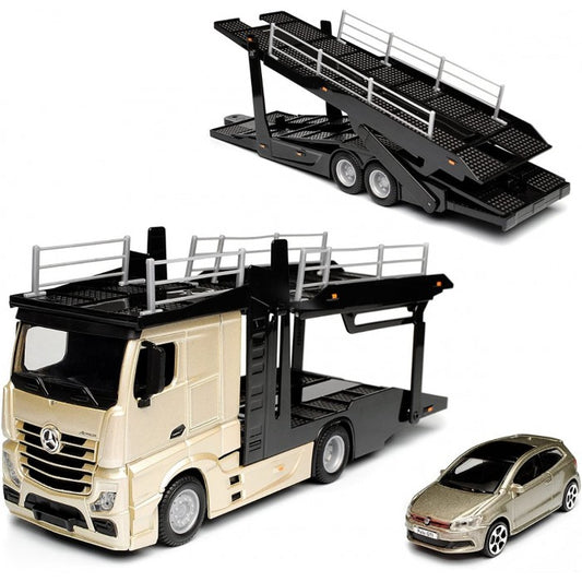 Transportor Mercedes-Benz Actros si VW Polo GTI 1/43 Bburago