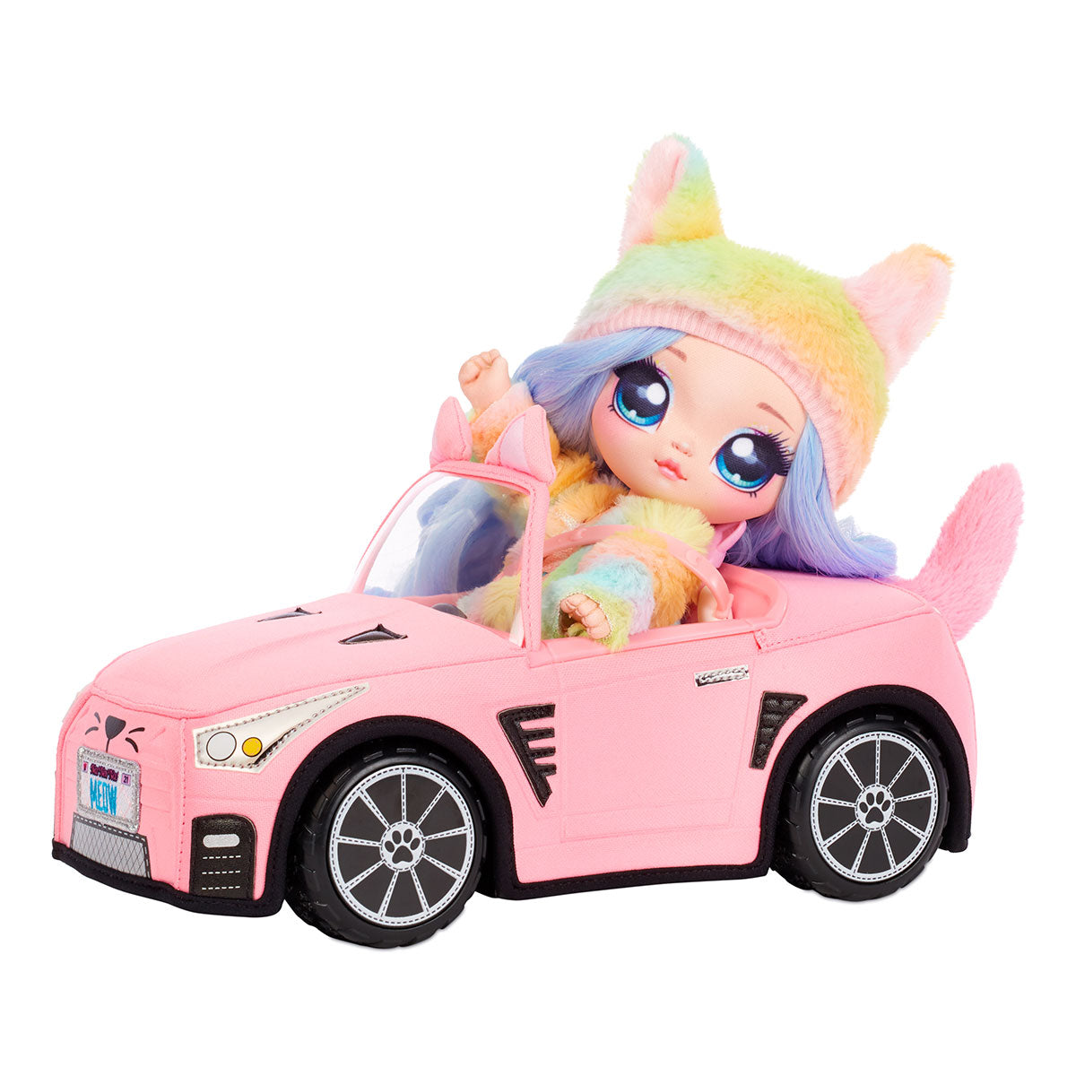 Masina din plus NaNaNa Surprise decapotabila Soft Plush Convertible Kitty Car  roz