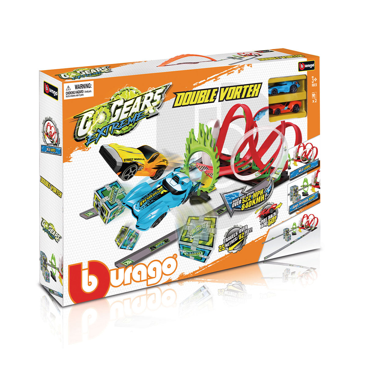 Set Pista Go Gears Double Vortex cu 2 masinute incluse - 1/43 Bburago