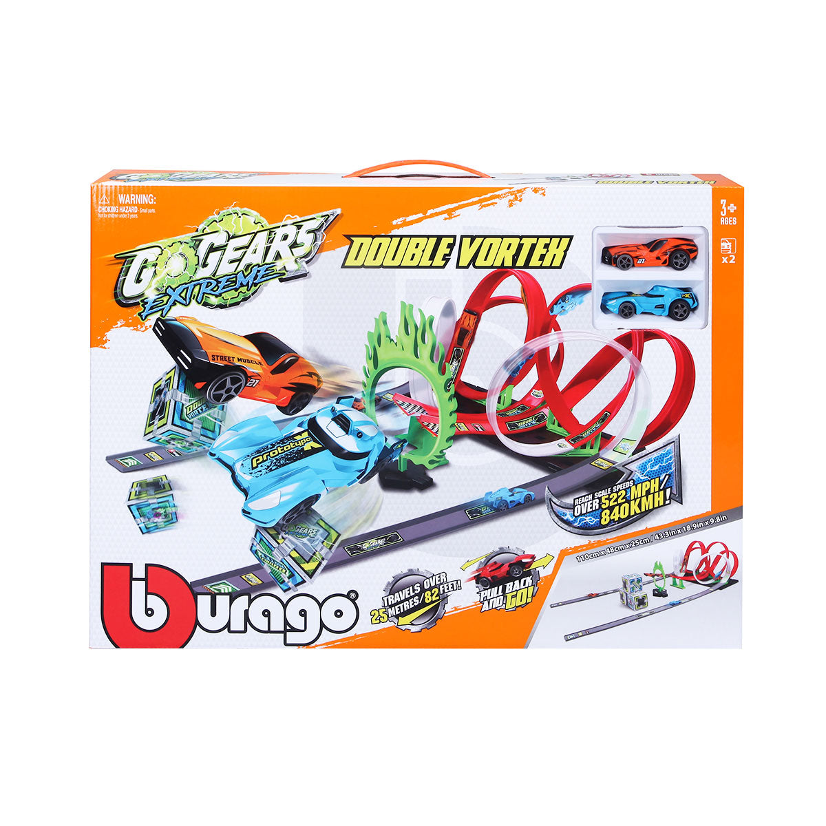 Set Pista Go Gears Double Vortex cu 2 masinute incluse - 1/43 Bburago