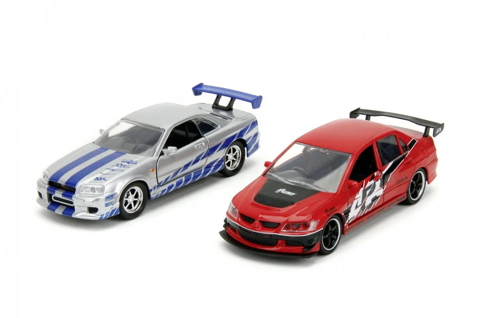 Set 2 machete Mitsubishi Lancer Evolution IX si Nissan Skyline GT-R - 1/32 Jada