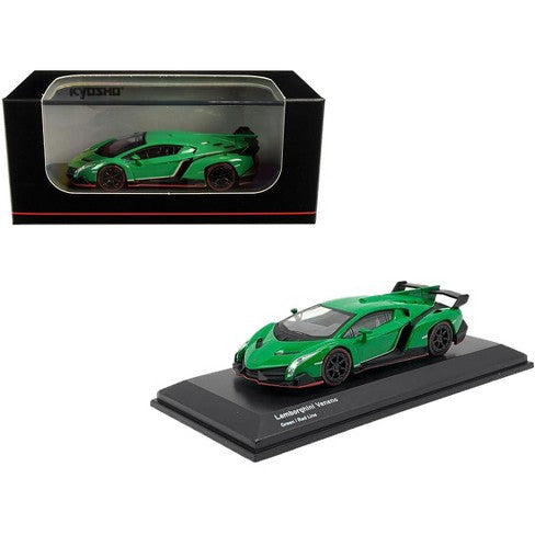 Lamborghini Veneno green/red line cu vitrina plexiglass - 1/64 Kyosho