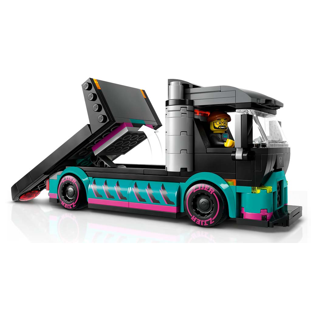 LEGO City 60406 - Masina de curse si camion transportator de masini (328 piese)