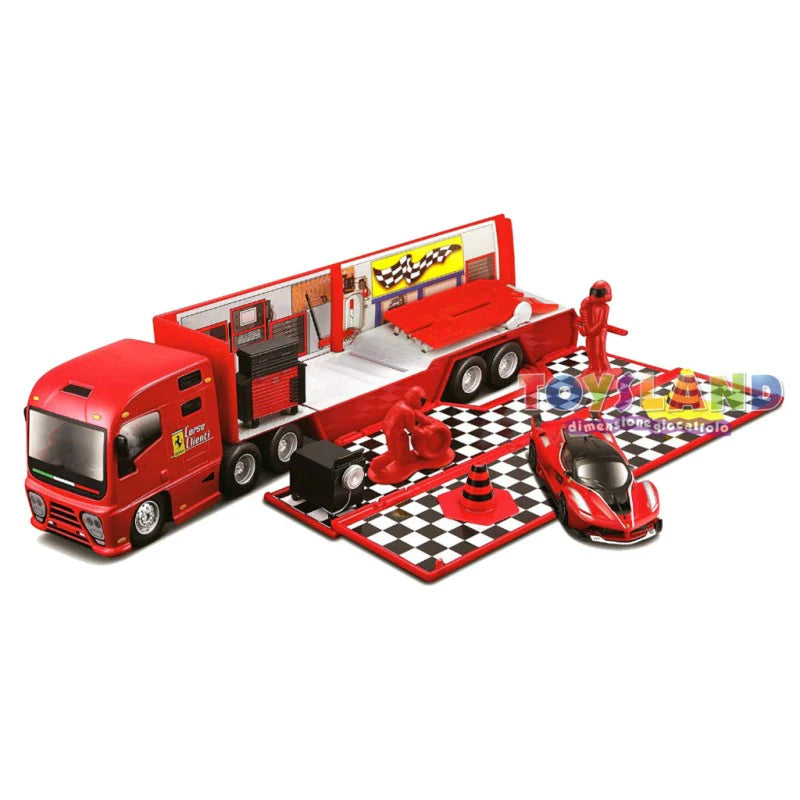 SET Camion Ferrari cu masinuta metalica si accesorii - 1/43 Bburago