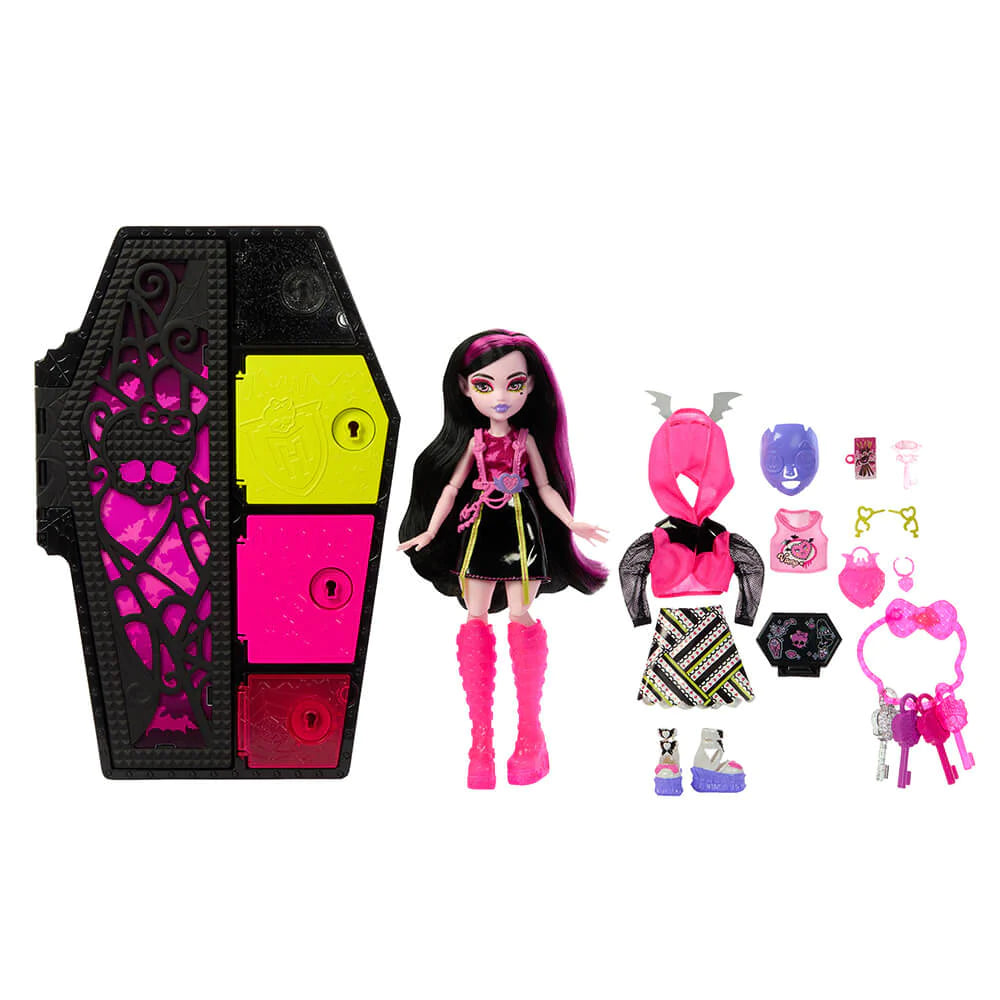 Papusa Monster High Neon Frights Skulltimate Secrets - DRACULAURA cu 19 surprize