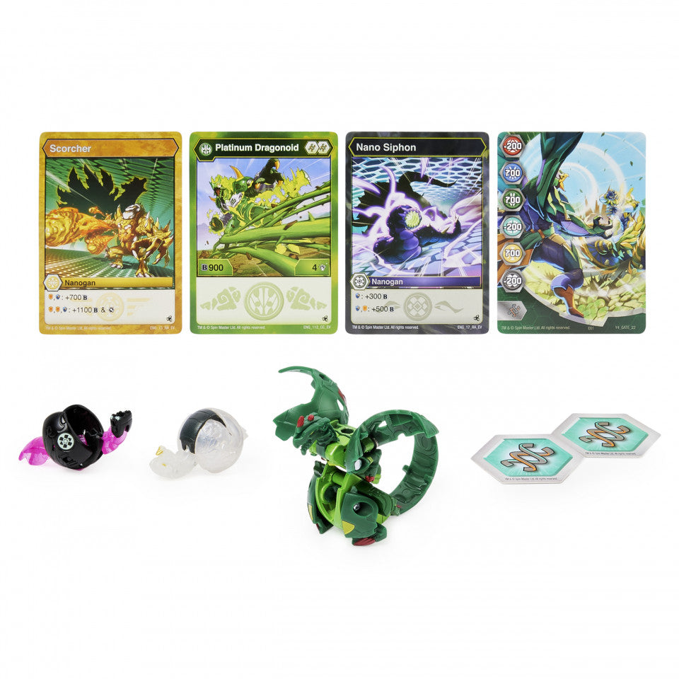 Set de joaca Dragonoid, Nano Scorcher si Nano Siphon Platinum Power Up Bakugan Evolutions