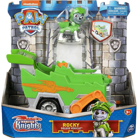 Masinuta Paw Patrol Rescue Knights Deluxe Vehicle  - Rocky Verde