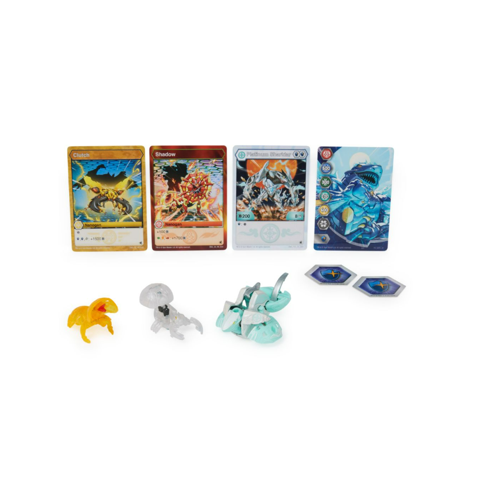 Set 3 figurine Bakugan Evolutions Platinum Power Up - Sharktar,Nano Shadow si Nano Clutch