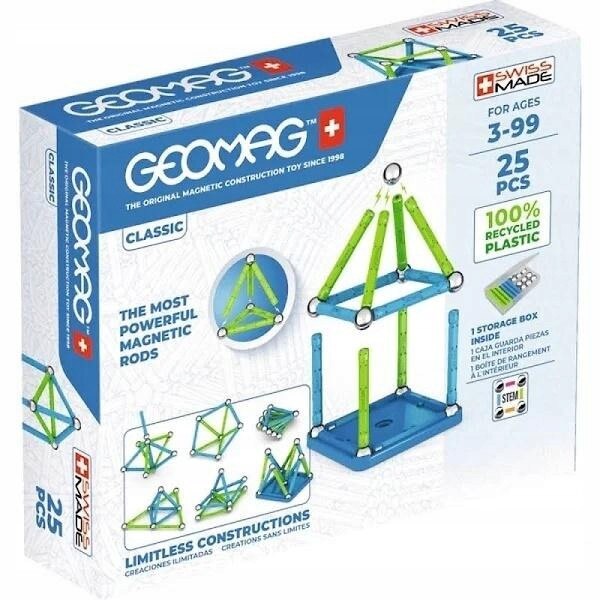 Set 25xpiese de constructie, Geomag, Magnetic, Multicolor, 3+