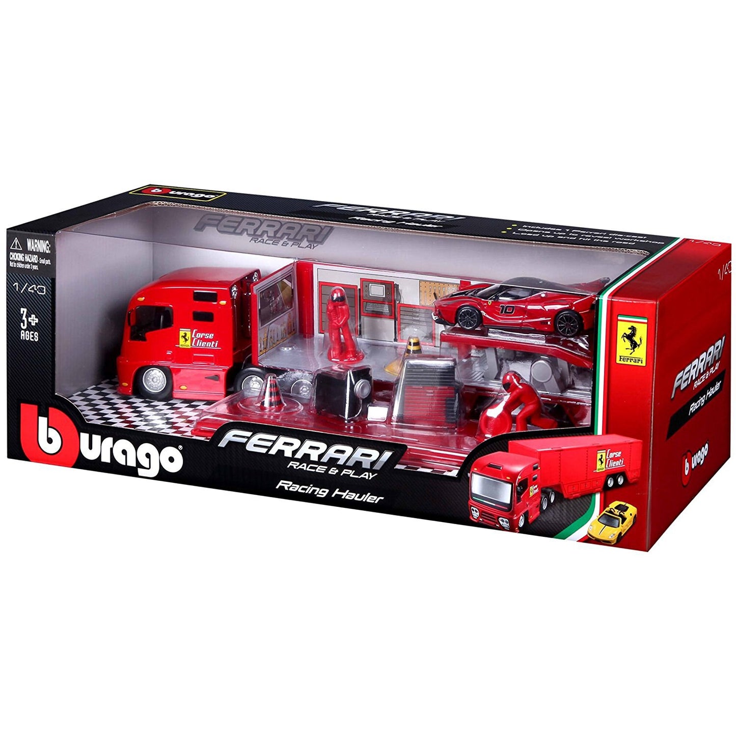 SET Camion Ferrari cu masinuta metalica si accesorii - 1/43 Bburago