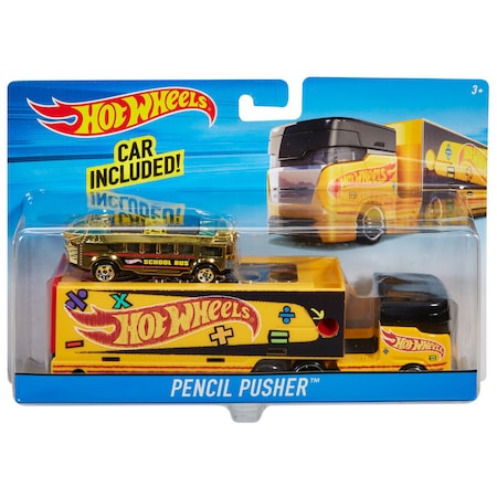 Set camion si masina Hot Wheels, Pencil Pusher, scara 1:55