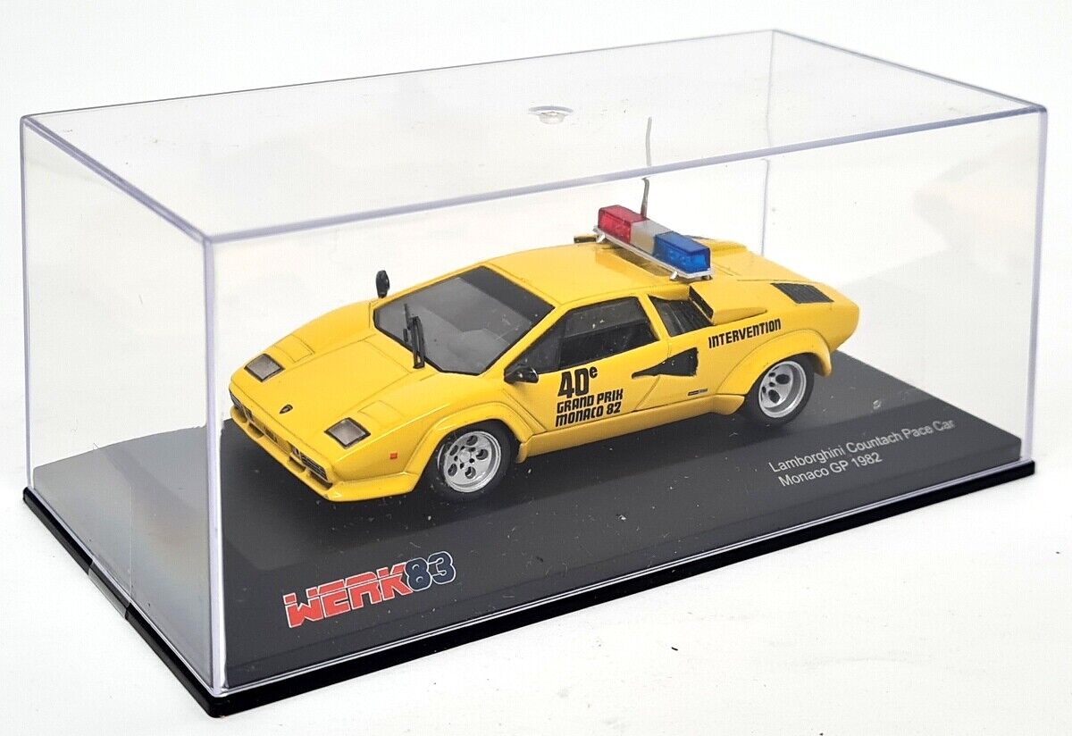 Lamborghini Countach galben Pace Car Monaco GP 1982 cu vitrina plexiglass - 1/43 Werk83