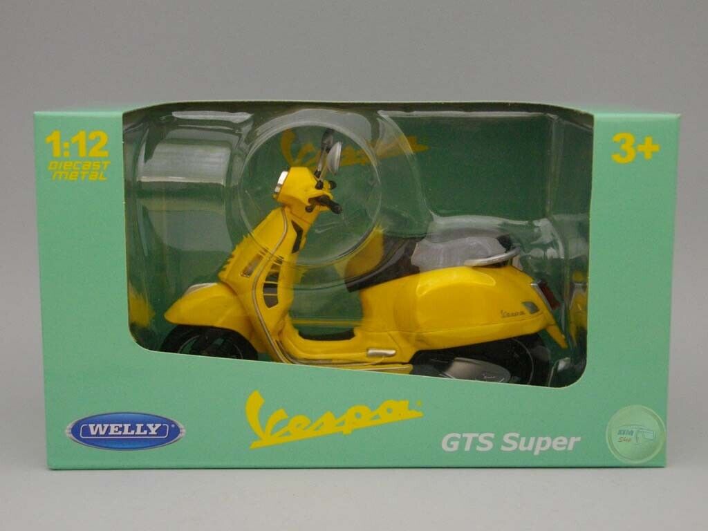 Scooter Vespa GTS Super galben - 1/12 Welly