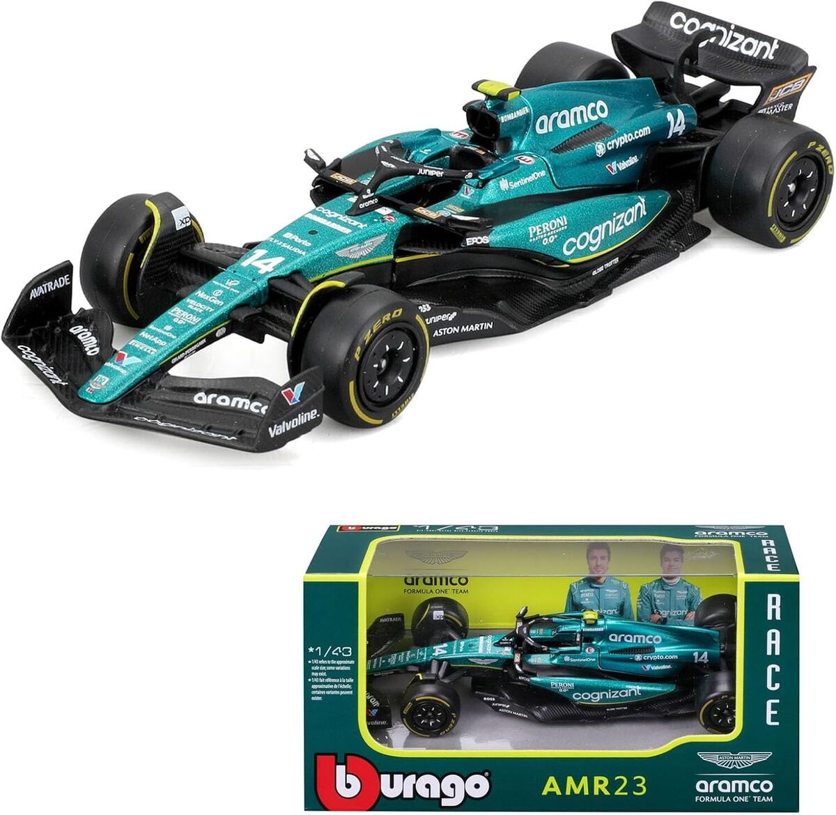 Formula 1 Aston Martin AMR23 Aramco #14 Fernando Alonso - 1/43 Bburago