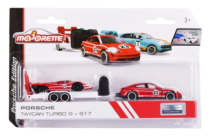 Set Masinuta Porsche Taycan Turbo S, Porsche 917 si platforma - 1/64 Majorette.