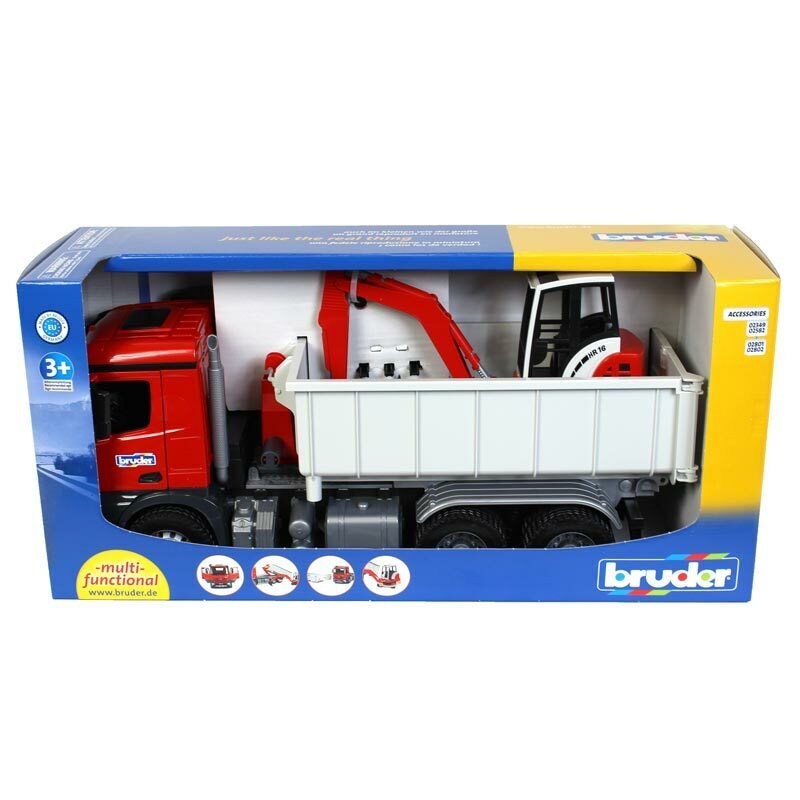 BRUDER 03624 - Camion Mercedes-Benz cu container rulant si mini-excavator