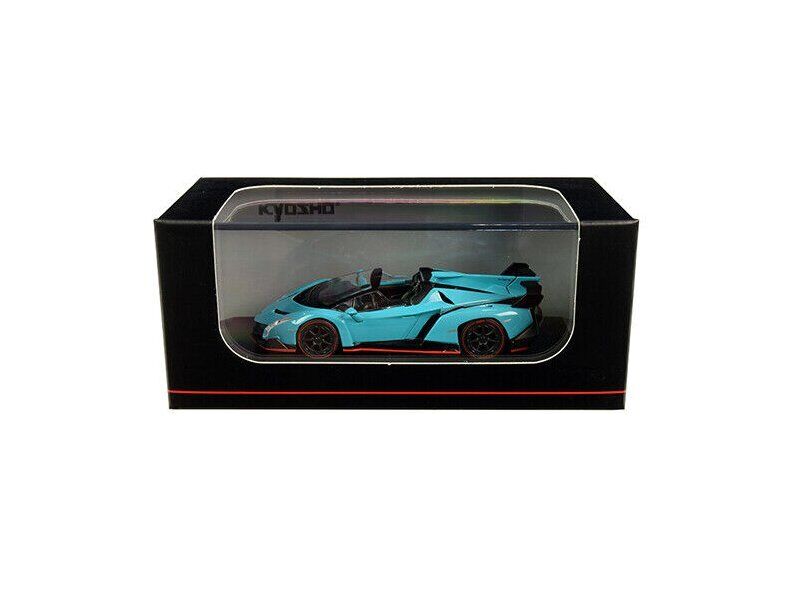 Lamborghini Veneno Roadster blue/red line cu vitrina plexiglass - 1/64 Kyosho