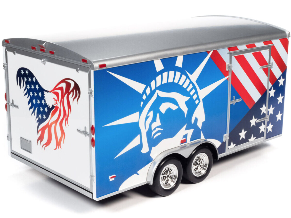 Remorca - Platforma auto Enclosed Trailer Patriotic USA- 1:18 Auto World