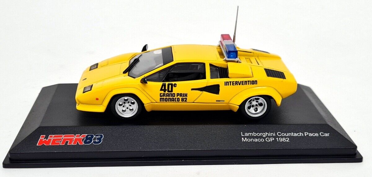 Lamborghini Countach galben Pace Car Monaco GP 1982 cu vitrina plexiglass - 1/43 Werk83