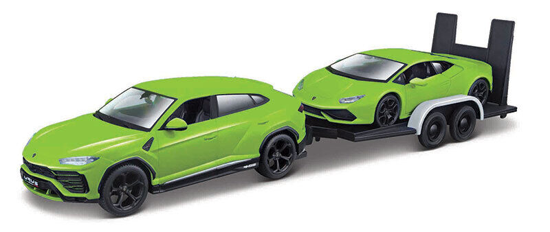 Set 2 masinute - Lamborghini Urus și Lamborghini Huracan cu remorca - 1/24 Maisto Design