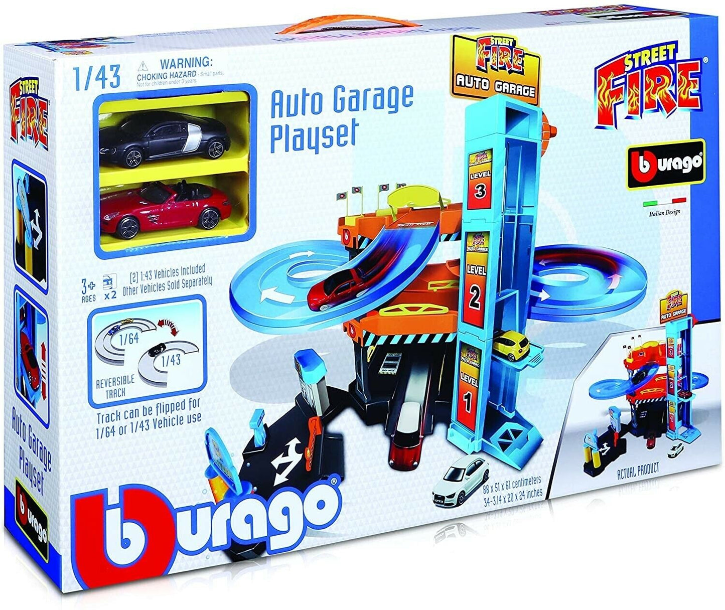 Set Auto Garage Playset cu 2 masinute metal - 1/43 Bburago