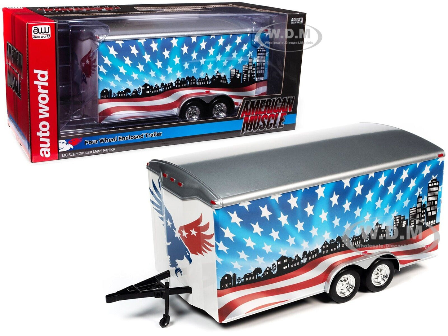 Remorca - Platforma American Muscle Enclosed Car Trailer - 1/18 Auto World