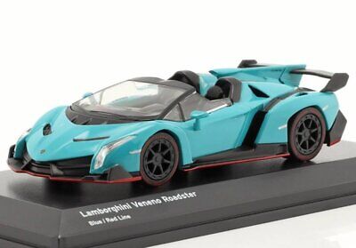 Lamborghini Veneno Roadster blue/red line cu vitrina plexiglass - 1/64 Kyosho