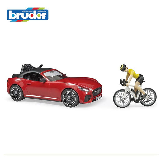 BRUDER 03485 - Roadster cu bicicleta de curse si ciclista